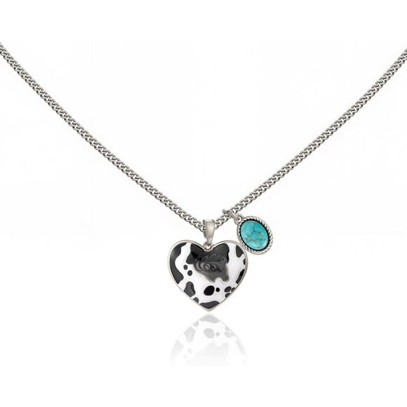 Wrangler Western Pendant Necklace Silver Heart Turquoise - Picture 4 of 4